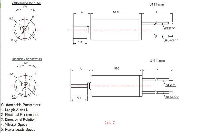 Micro DC Vibration Motor 7mm Diameter 1.5v 3v 3.7v Coreless DC Motor