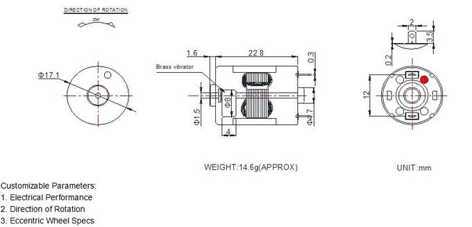 17.1mm DC Vibration Motor 3v - 12v RoHS Material With Inner Eccentric Wheel