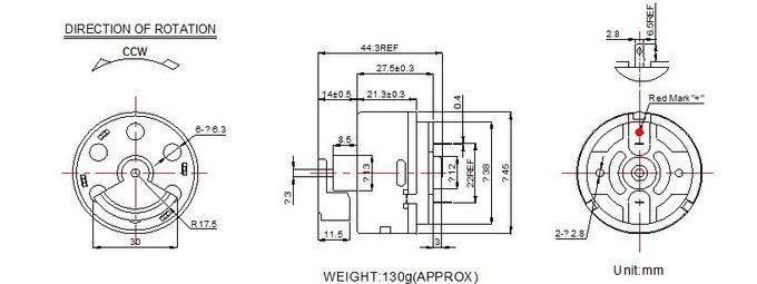 RS-450 DC Vibration Motor 45mm Diameter 12v 24v 4900 Rpm With Ball Bearing