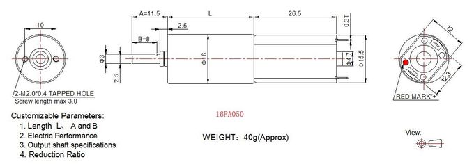 16PA050 Micro DC Gear Motor , 3v 6v 12v Robot Planetary Gearbox Diameter 16mm