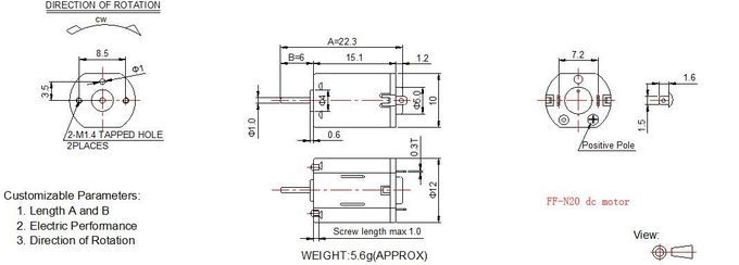 3v - 12v Small Permanent Magnet DC Motor , FF N20 Micro Motor For Smart Lock